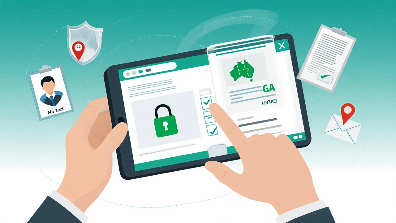 Illustration of a tablet showing a secure pharmacy website with TGA emblem and verification icons.