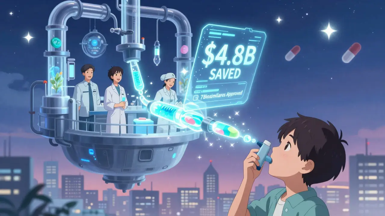 A floating biosimilar factory transforms biologic fluids into affordable pills.